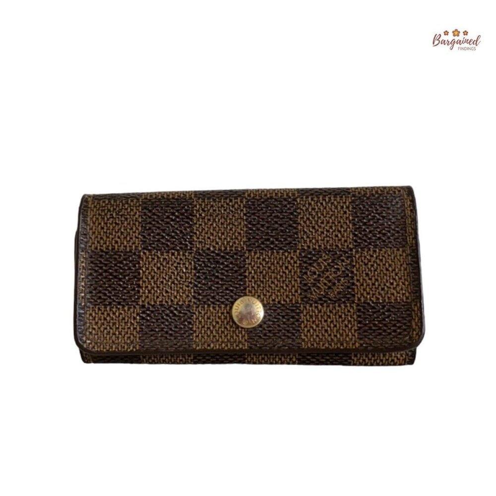 Authentic Louis Vuitton Damier Ebene Coated Canvas Leather 4 Key Holder